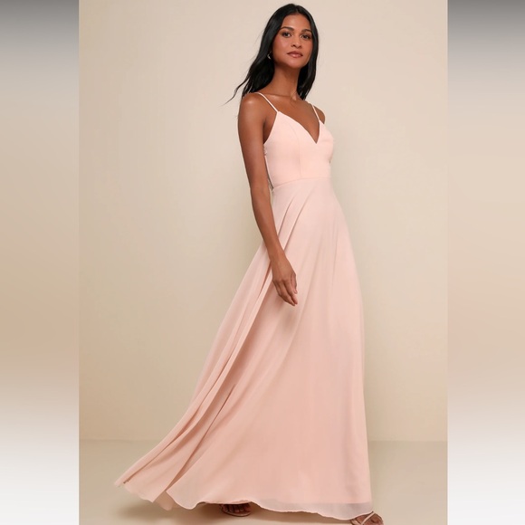 Romantic Ways Blush Pink Lace Button Back Maxi Dress - Picture 3 of 8